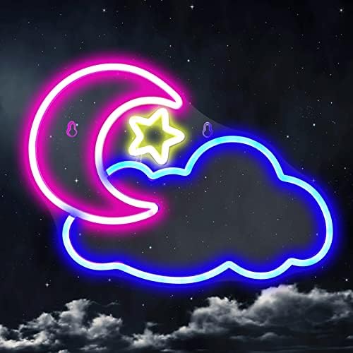 Lua na nuvem sinais de neon, led nuvem estrela neon sinais de luz para decoração de parede, luzes de neon