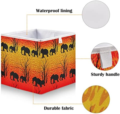 Batik Tiger Skin Black Elephant Forest Silhuettes Bin de cesta de armazenamento quadrado de padrão vermelho
