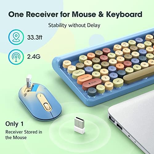 O teclado sem fio e o mouse combinando, teclado sem fio Loveky Colorful Typenditador com calças de chave