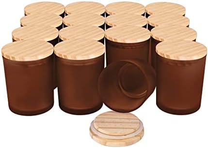 Mostrando 7 oz de espessura de potes para fazer velas 16 pcs, potes de âmbar vazios com tampas de madeira potes de especiar